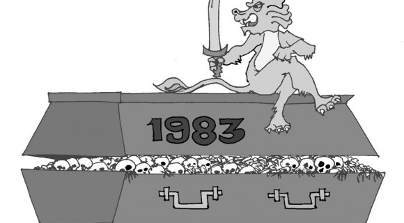 This same image can be recreated with any year since 1956 written on the coffin.  Image source: Tamilguardian.com